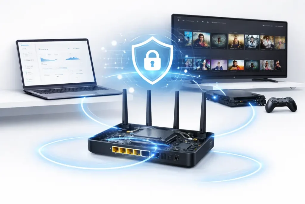 VPN router protecting multiple connected devices in a home network