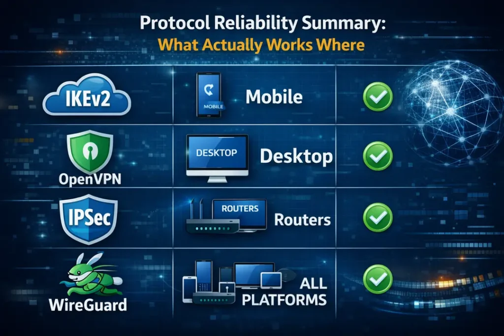 Protocol Reliability Summary: What Actually Works Where
