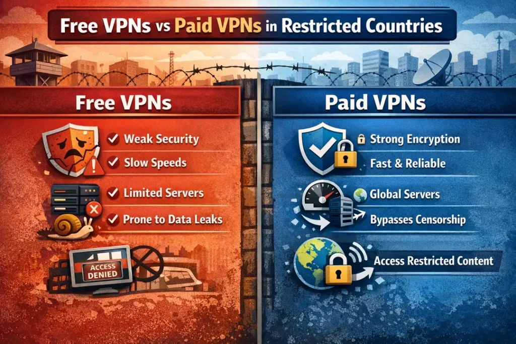 Free VPNs vs Paid VPNs in Restricted Countries