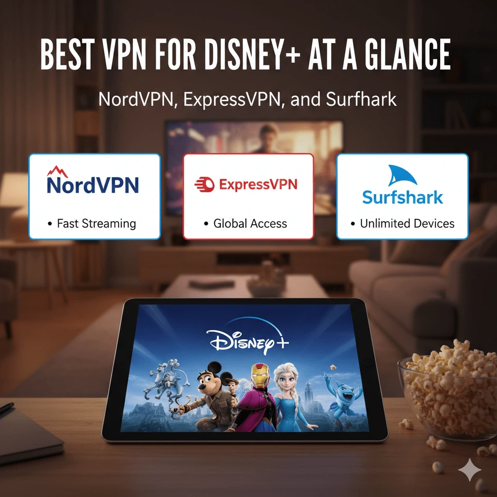 BEST VPNS FOR DISNEY+ AT A GLANCE