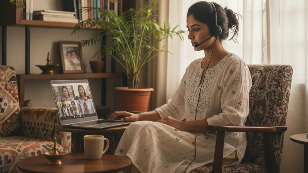 Indian remote worker using laptop at home