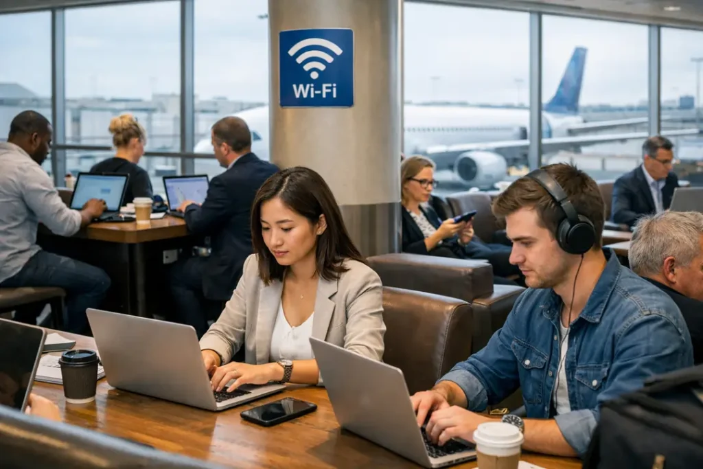 Airport lounge Wi-Fi use