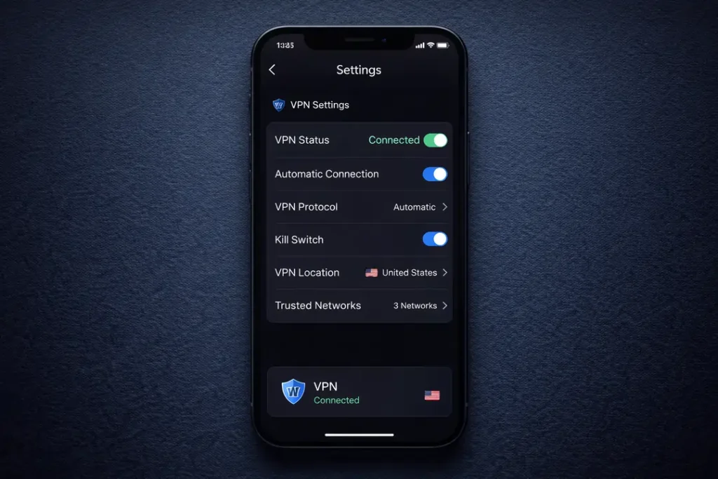 VPN app settings screen