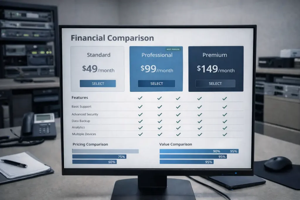 VPN pricing comparison dashboard showing value and feature analysis