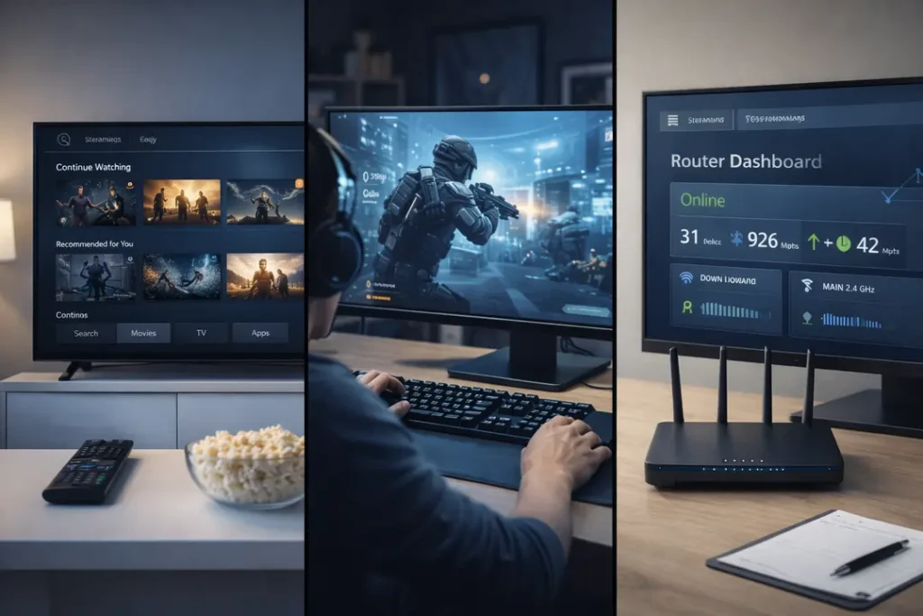VPN used for streaming, gaming, and router protection in a modern home setup