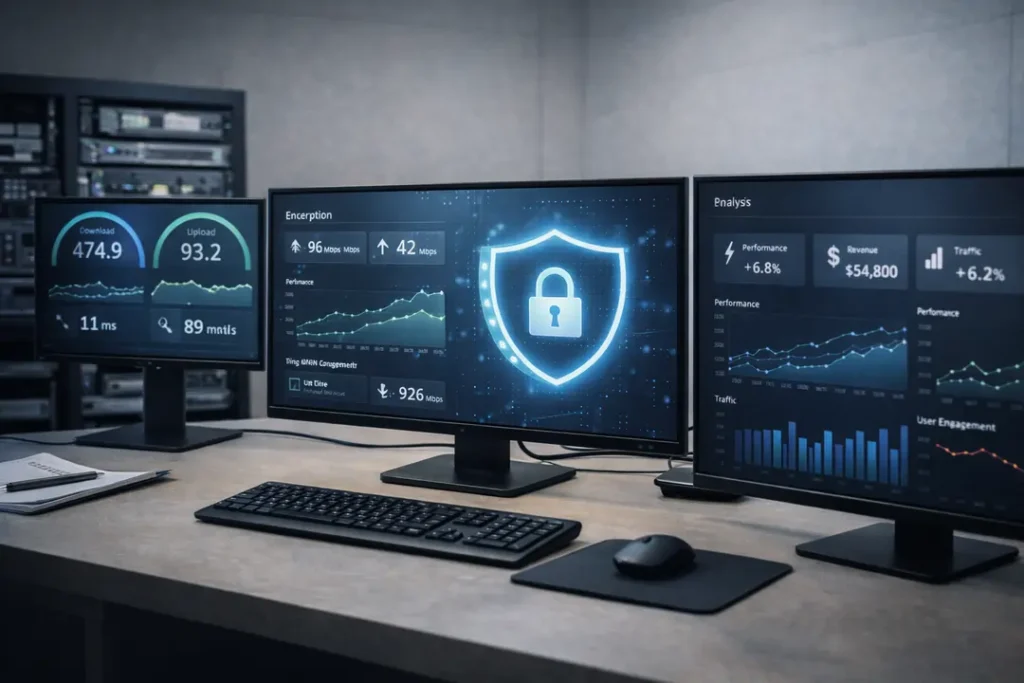 VPN testing methodology lab with network performance analysis tools