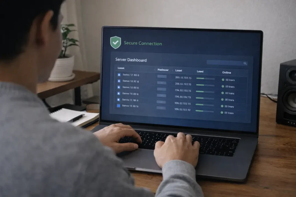Remote worker using a VPN with a dedicated IP for secure access