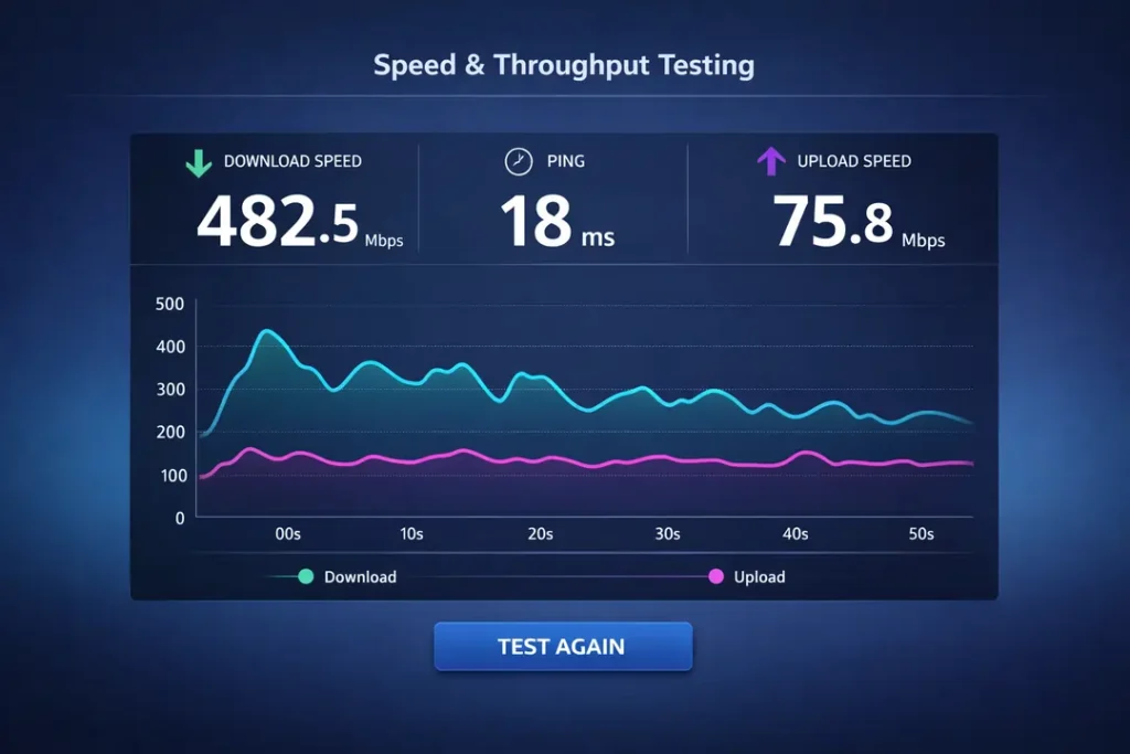 Speed and throughput test results