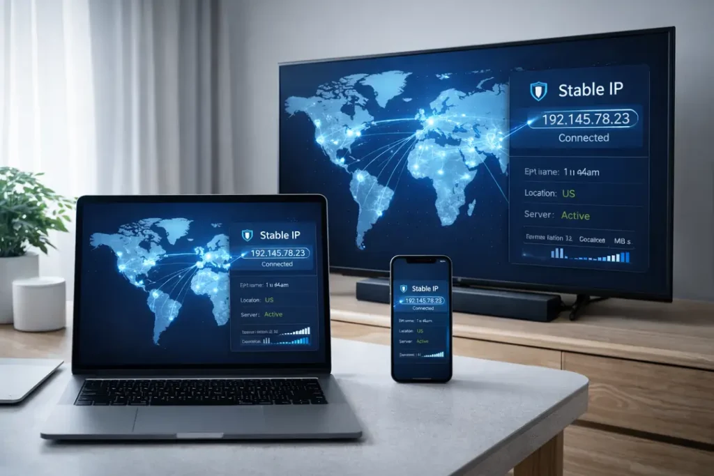 Multiple devices connected through a VPN with a stable dedicated IP address