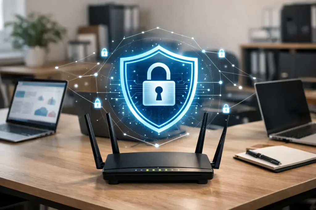 Small business office using a secure VPN network for team protection