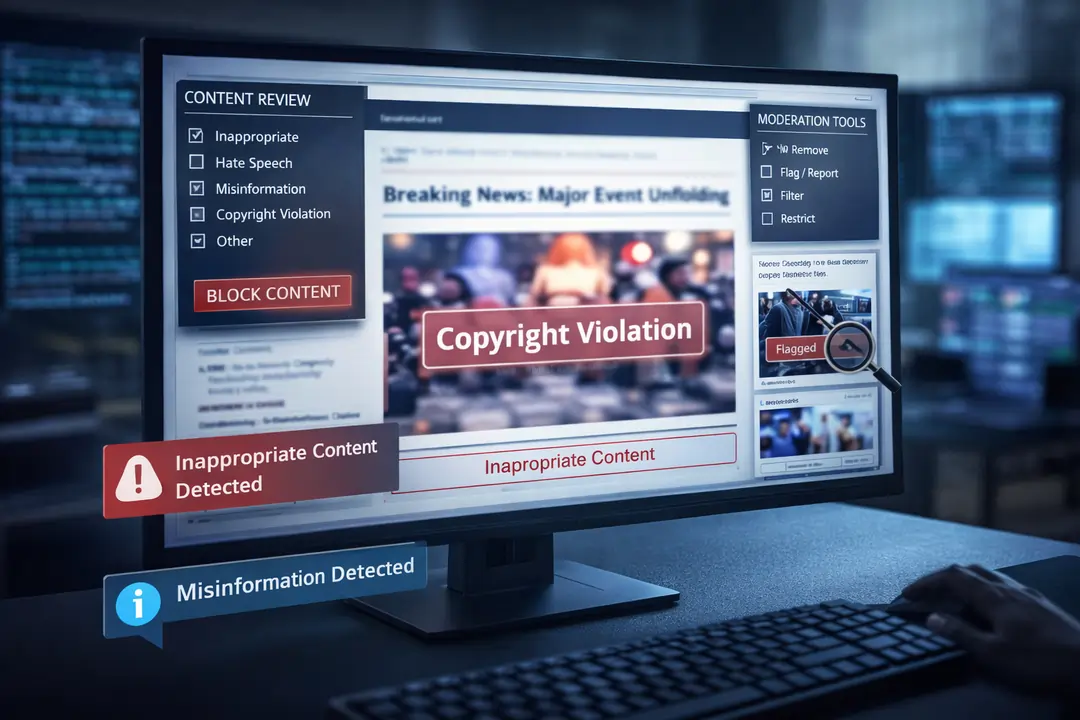 Computer screen displaying website moderation