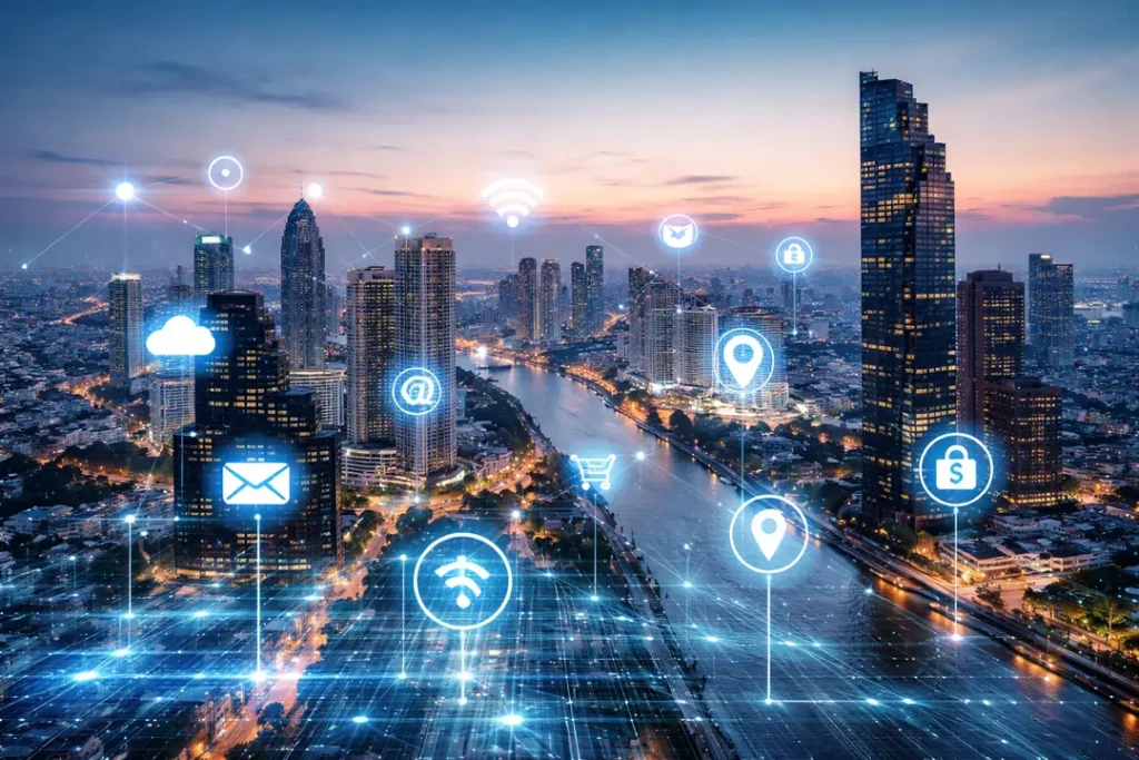 Neutral Bangkok Skyline with Digital Context