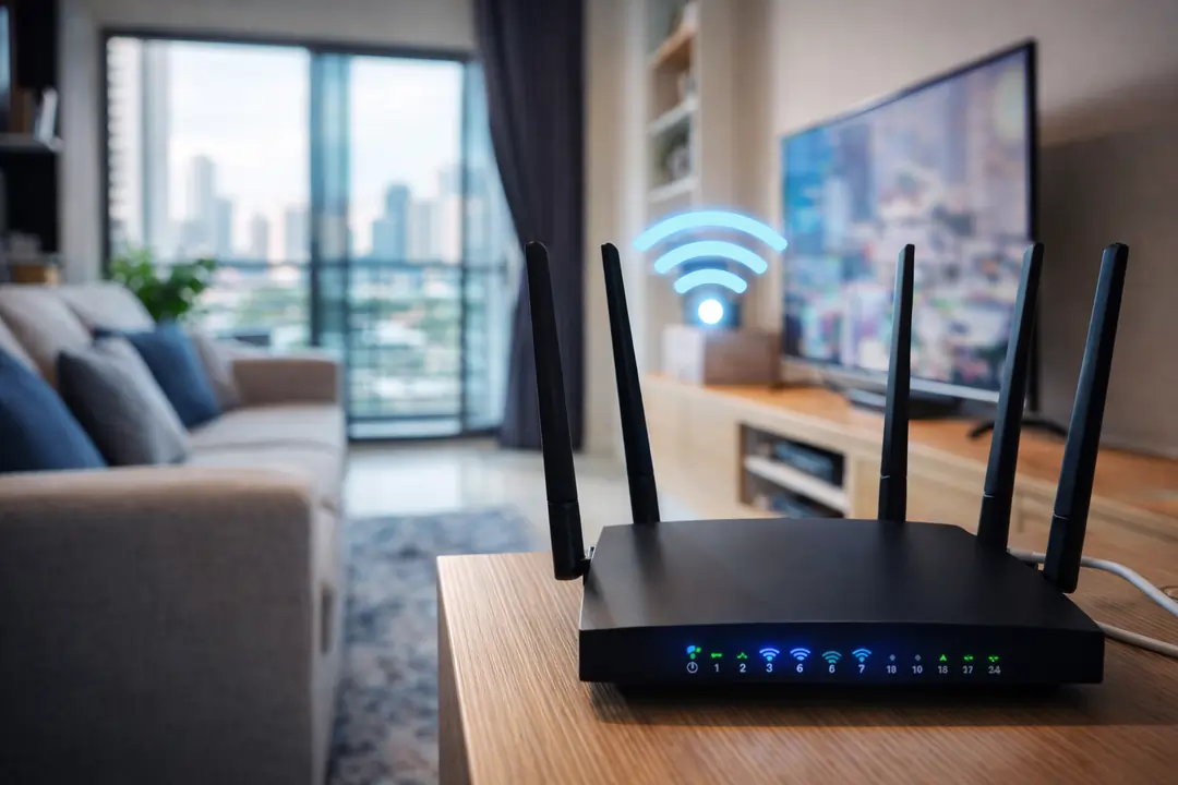 Residential condominium WiFi router setup in Thailand apartment