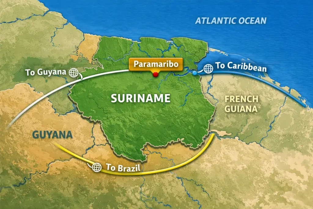 Map of Suriname highlighting Paramaribo